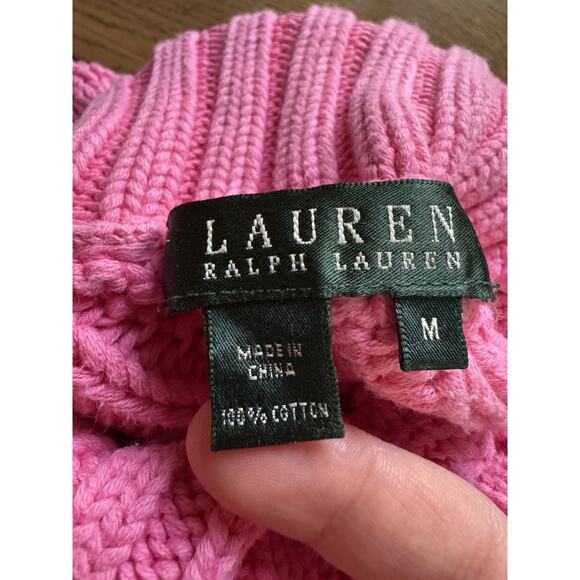 Lauren Ralph Lauren Pink Cable Knit Turtleneck Sweater - Picture 3 of 11